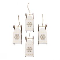 Artikel Juleslæde træ hvid/guld 15,5x6,5x4cm 4stk