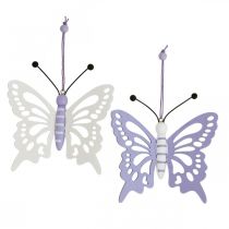 Deco bøjle sommerfugle træ lilla/hvid 12×11cm 4stk