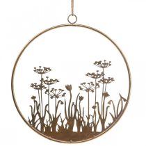 Vægdekoration blomster metaldekoration til ophængning af guld antik Ø38cm