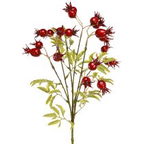 Artikel Kunstige dekorative hybengrene med 7 frugter mørkerøde 48 cm