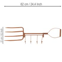 Artikel Rusten metalkrogskinne, dekorativ høgaffel, havedekoration, 4 kroge, 62 cm