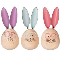 Artikel Træfigurer af kaniner med ansigter til legende detaljer på borde og hylder, 14 cm, 3 stk.