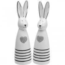 Kanin keramik sort og hvid, påskehare dekoration par kaniner med hjerte H20,5 cm 2 stk.