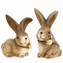 Dekorative figurer kaniner med fjer og træperlebrun blandet 7 cm x 4,9 cm H 10 cm 2stk