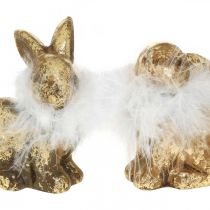 Artikel Guld kanin siddende guldfarvet terracotta med fjer H10cm 4 stk