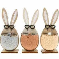 Artikel Trækanin i æg, forårsdekoration, kaniner med glas, påskeharer 3 stk.
