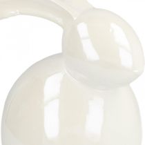 Dekorativ kanin, påskedekoration, keramisk påskehare hvid, perlemor H9,5 cm 4 stk.