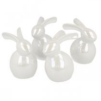 Dekorativ kanin, påskedekoration, keramisk påskehare hvid, perlemor H9,5 cm 4 stk.