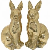 Dekorativ kanin i guld, kanin til at dekorere, par påskeharer, H16,5 cm 2 stk.