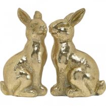 Artikel Dekorativ kanin guld siddende, kanin til at dekorere, par påskeharer, H16,5 cm 2 stk.