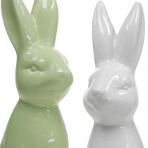 Kanin Keramik Hvid, Creme, Grøn Påskehare Deco Figur H13cm 3stk