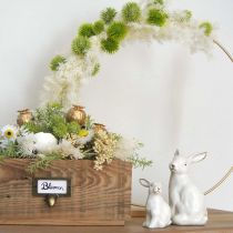 Hvid keramik kanin, påskedekoration med gylden dekoration, forårsdekoration H7,5cm