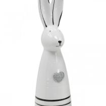 Keramisk Bunny Cone Hvid Sort Hjertestriber H30cm