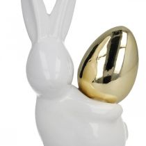 Kaniner med guldæg, keramiske kaniner til påske ædel hvid, gylden H13cm 2stk