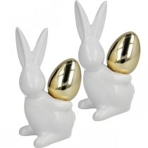 Kaniner med guldæg, keramiske kaniner til påske ædel hvid, gylden H13cm 2stk