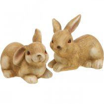 Påskehare liggende brun keramik kanin par dekorativ figur 15,5 cm 2 stk.