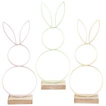 Artikel Kanin Dekoration Metal Træ Naturlig Gul Mint Pink H28cm 3 Stk