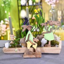 Artikel Kaninmor med barn, påskedekoration, forår, påskehare lavet af træ, naturlig, grøn, gul H22cm