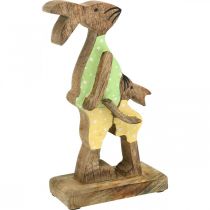 Artikel Påskehare med barn, forårsdekoration lavet af træ, kaninfar, påskenatur, grøn, gul H22cm