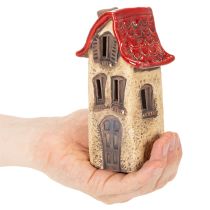 Artikel Keramikhusdekoration med rødt tag, lysende hus, 15 cm, 2 stk.