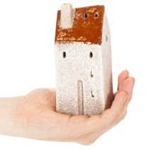 Artikel Keramikhusdekoration med skorsten, fyrfadslyshus, efterår og vinter, 13 cm, 2 stk.