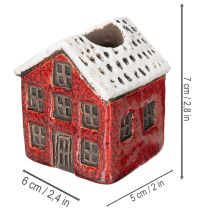 Artikel Keramiklysholder, dekorativt hus med sne til borddekoration, 7 cm, 2 stk.