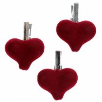 Artikel Deco hjerte med klips rød 3cm 8 stk
