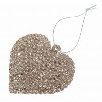 Artikel Glitterhjerte til ophængning af champagne 6cm x 6,5cm 12 stk