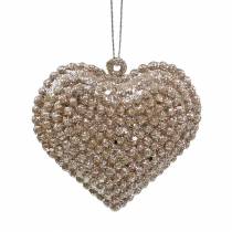 Artikel Glitterhjerte til ophængning af champagne 6cm x 6,5cm 12 stk