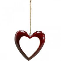 Hjerte lavet af træ, deco hjerte til at hænge, hjerte deco rød H15cm