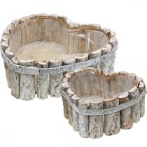 Planteskål, plantekasser i træ, hjerte til udplantning B29/20,5 cm H10/9 cm sæt med 2 stk.
