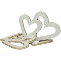 Artikel Hjerte deco scatter dekoration dobbelt hjerter træ dekoration creme 4,5cm 48 stk