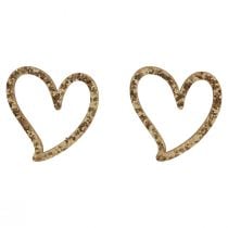 Hjerte deco drys hjerter træ borddekoration guld 5cm 48stk