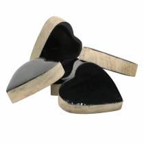 Artikel Hjerter lavet af mangotræ glaseret natur, sort 4,3cm × 4,6cm 16 stk.