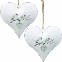 Dekorationsbøjlehjerte med fuglemotiv, hjertedekoration til Valentinsdag, metal vedhæng hjerteform 4stk