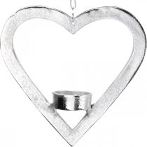 Artikel Fyrfadsstage i hjertet, stearinlysdekoration til at hænge, bryllup, adventsdekoration i metalsølv H17,5cm
