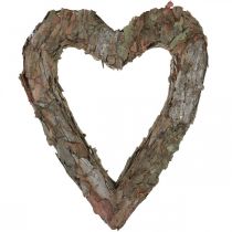 Artikel Dekorativt hjerte, åben fyrrebark, efterårsdekoration, gravdekoration, borddekoration, plantesæt 30×24 cm
