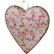 Hjerte til at hænge, valentinsdag, hjertedekoration med roser, mors dag, metaldekoration H16cm 3 stk.