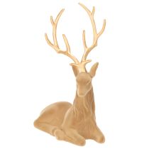 Artikel Dekorativ figur af en liggende hjort med gevir, flokket dekoration, 58 cm