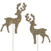 Artikel Dekorativt stik rådyr glitter guld assorteret 8/10cm 18 stk