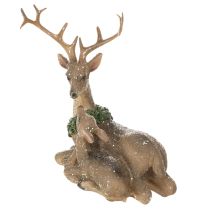 Artikel Dekorativ figur af en hjortefamilie med sne som vinterdekoration, 17 cm