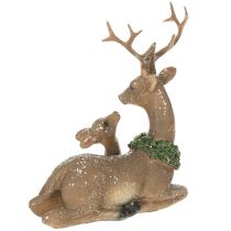 Artikel Dekorativ figur af en hjortefamilie med sne som vinterdekoration, 17 cm