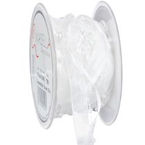 Artikel Bryllupsdekoration organzabånd hvidt 10mm x 5m med hjerter og perler