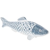 Artikel Træfisk i blå og hvid, fiskedekoration, træmel, 35 cm, 1 stk.
