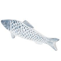 Artikel Træfisk i blå og hvid, fiskedekoration, træmel, 35 cm, 1 stk.