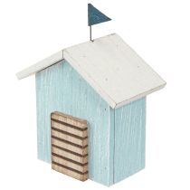 Artikel Træhus strandhus dekoration naturblå H9,5cm 3 stk