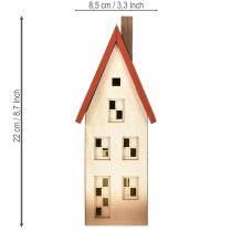 Artikel Træhusdekorationslyshus naturrødt til batteri 8,5×6,5×22 cm