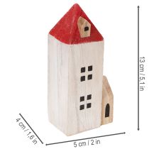 Artikel Dekorativt træhussæt, rødt og hvidt, vinterdekoration i flere dele, 13 cm, 6 dele