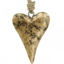 Træ hjerte guld effekt, Valentinsdag, bryllupsdekoration 10 × 7 cm