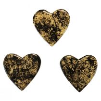 Træhjerter dekorative hjerter sort guld glanseffekt 4,5cm 8stk